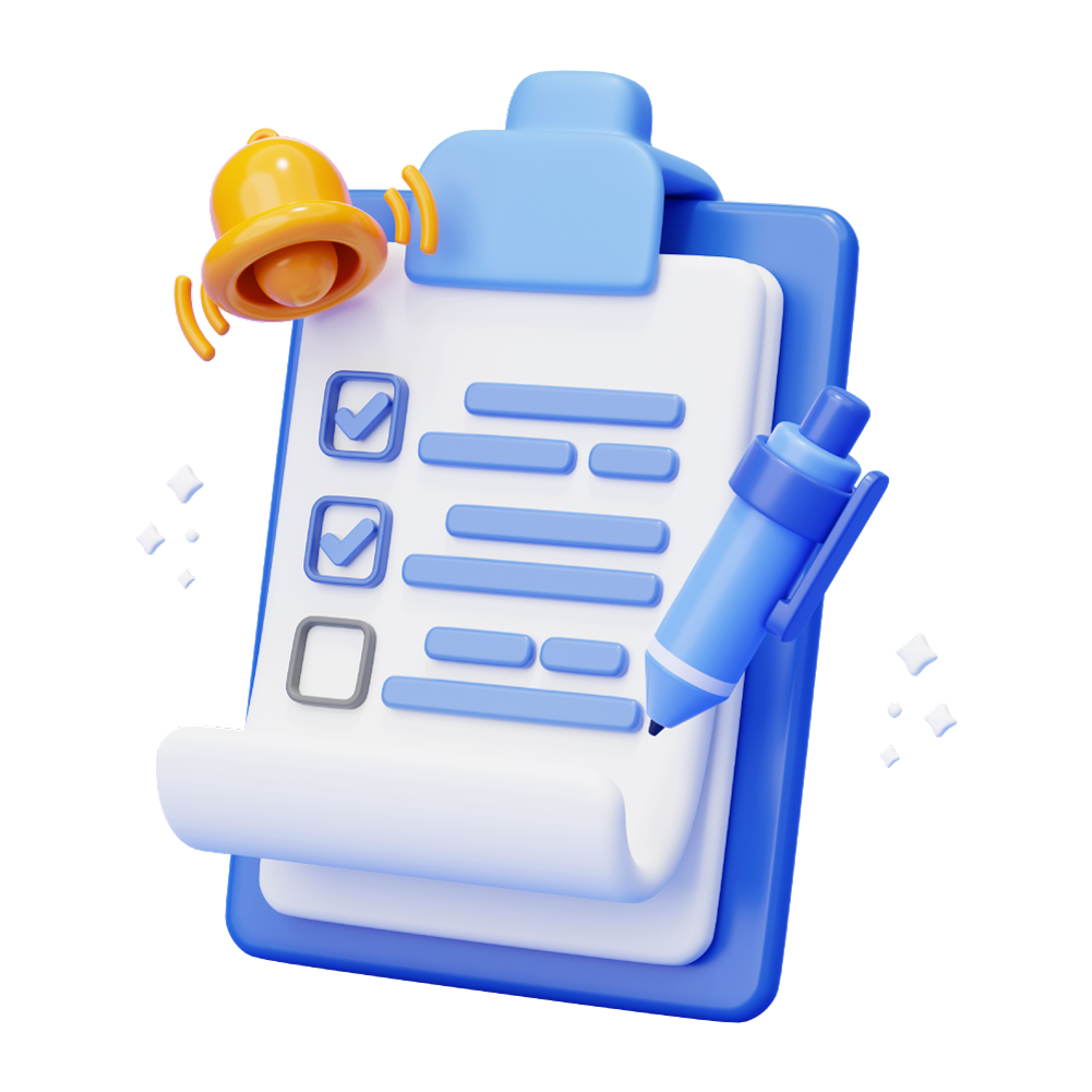 Clipboard_with_pen_and_bell_notification_checklist_form_report_checkbox_business_3d_background_illustration |