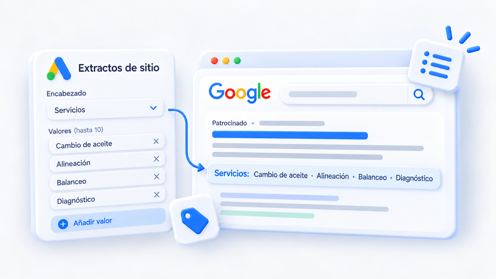 Extractos de sitio en google ads | |